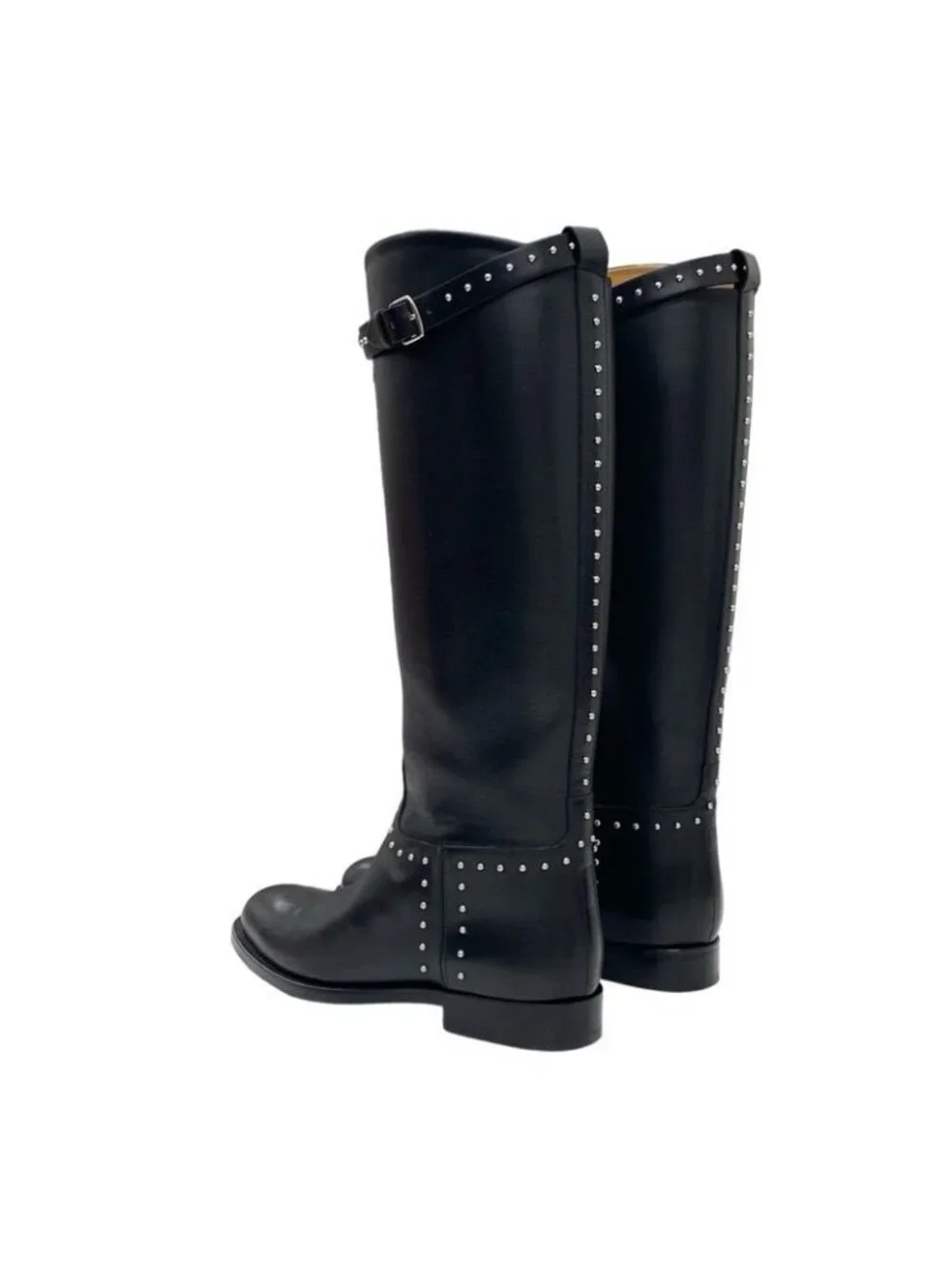 Hermes Jumping Boots Long Shoes Leather Black Silver Studs